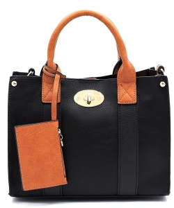 Faux Leather Mini Satchel Bag WU061 BLACK